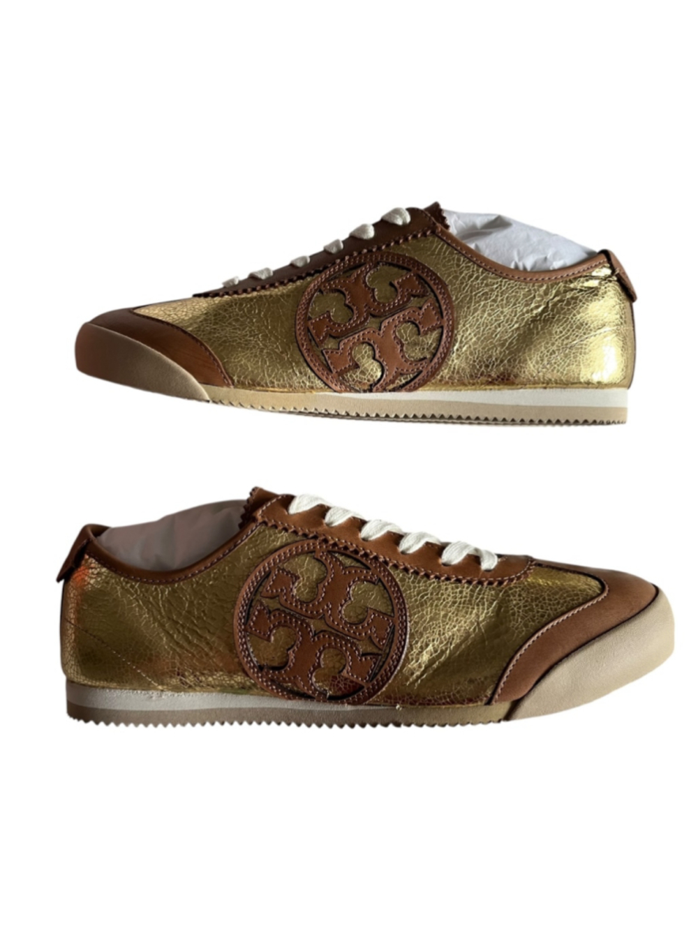 Women's Tory Burch GOLD Sneakers NWT LEATHER - Picture 4 of 9